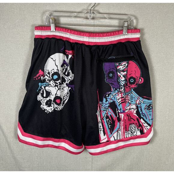 SUGARHILL Sauron Shorts Multicolor All Over Print XXL Grafiti Skull Mushrooms - Picture 8 of 14